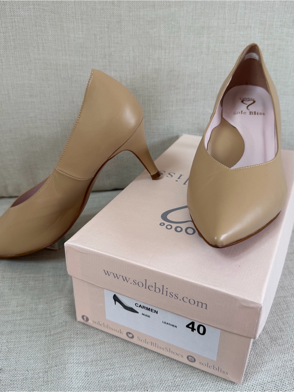 Sole Bliss Carmen Nude Pointed-Toe Leather Pumps (EU 40)